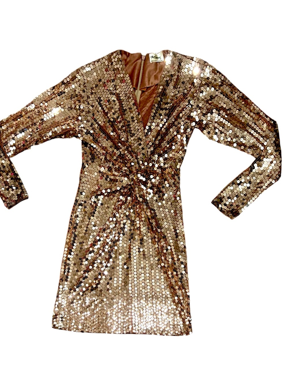 Oleg Cassini Vintage Hollywood Handmade Sequin Long Sleeve Formal Delicate Dress - Picture 5 of 7